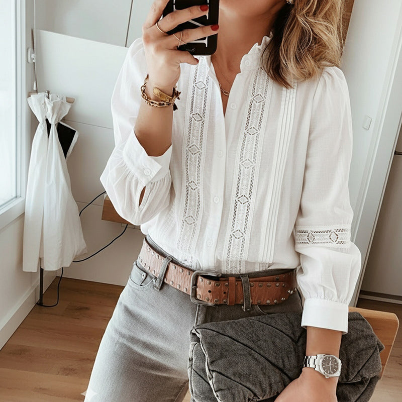 Women's Elegant Lace Floral Embroidered Linen Top