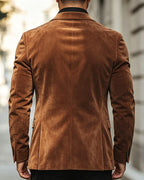 Retro Vintage Brown Suede Effect Single Breasted Blazer