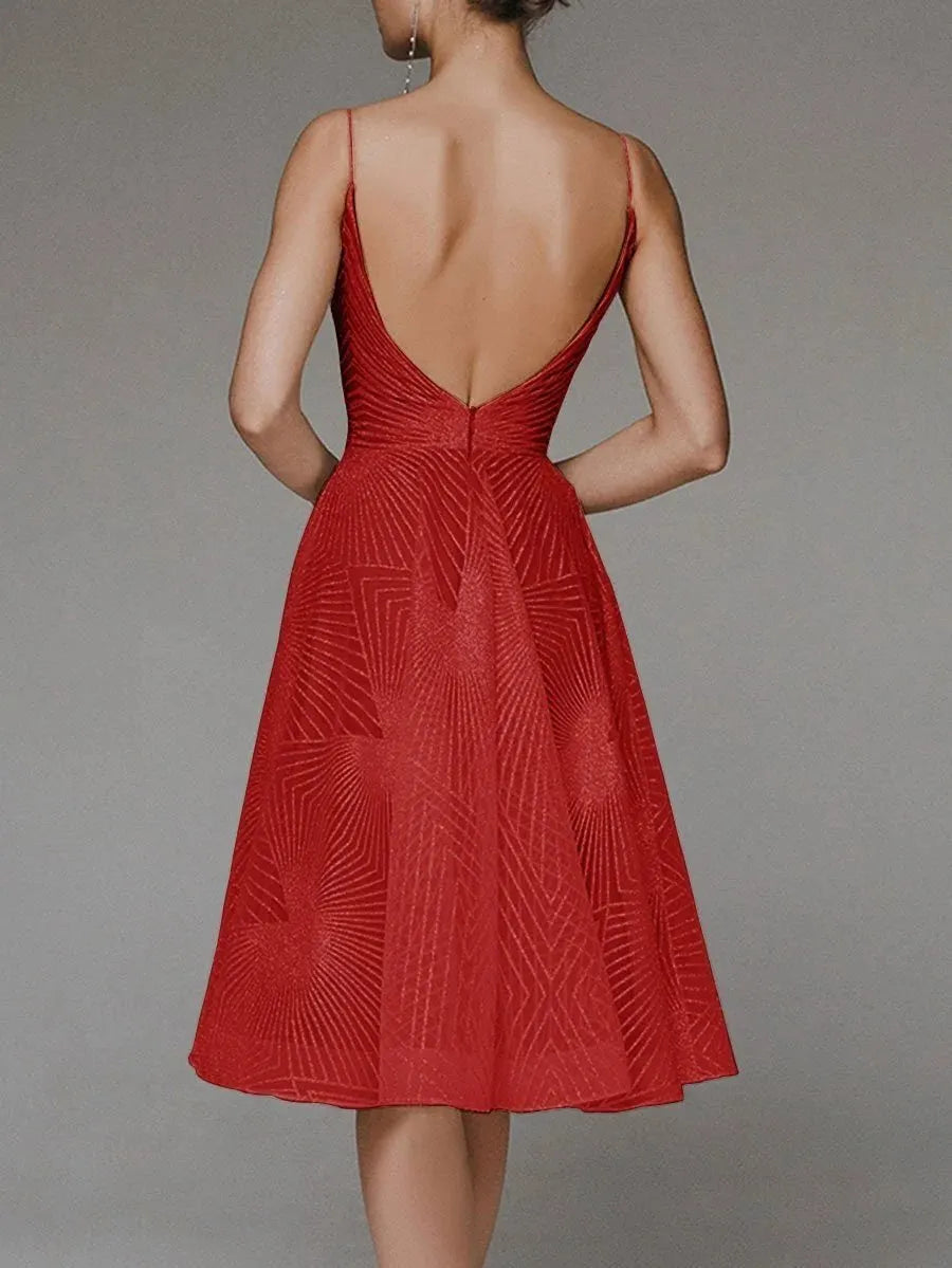Stylish V-neck strap A-line dress
