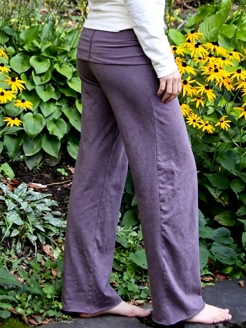 Fold-Over Waist Draped Wide Leg Casual Yoga Pants