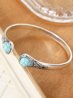 Bohemian Natural Turquoise Vintage Pattern Open Bangle Bracelet