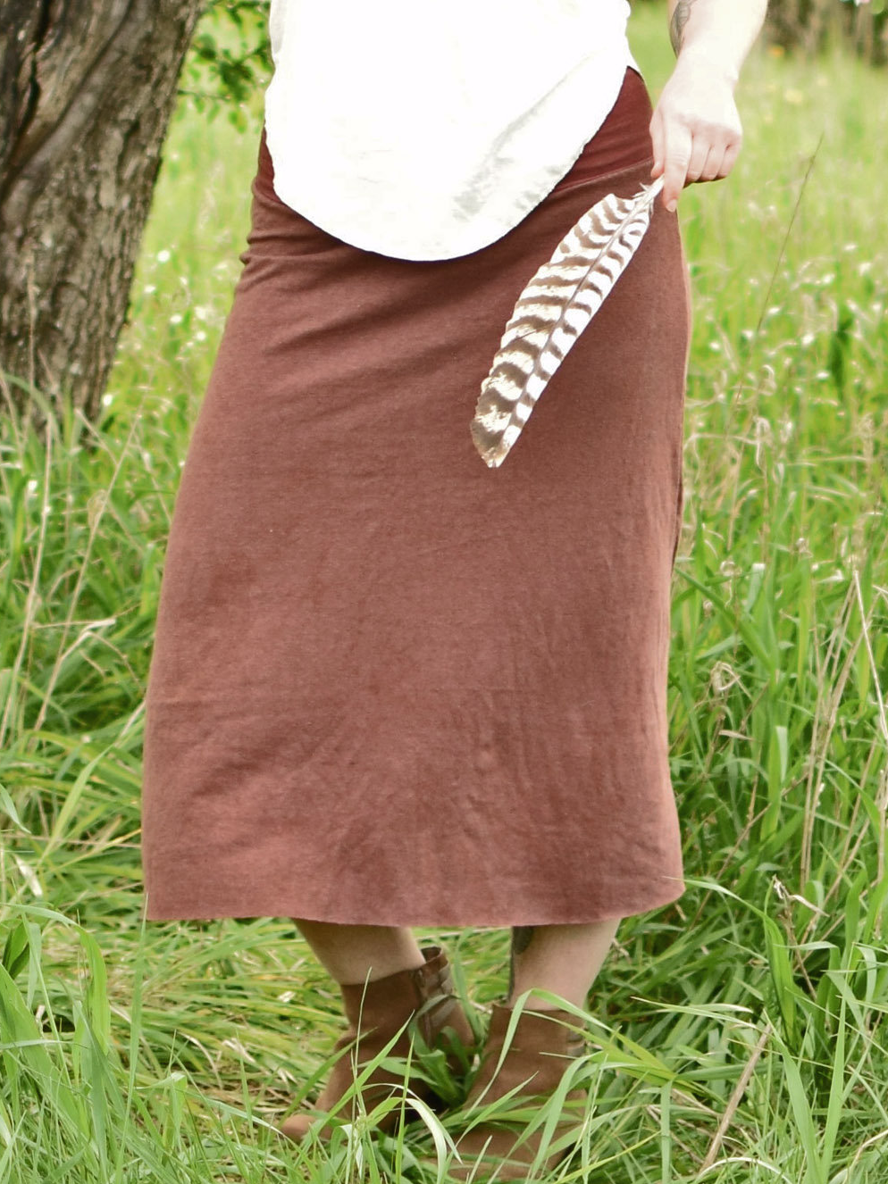 Fold-Over Waist Draped Midi Skirt