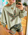 Camo Duck Hunt Embroidered Striped Sweatshirt