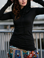 Tribal Cowl Neck Hooded Slim-Fit Long Sleeve Top