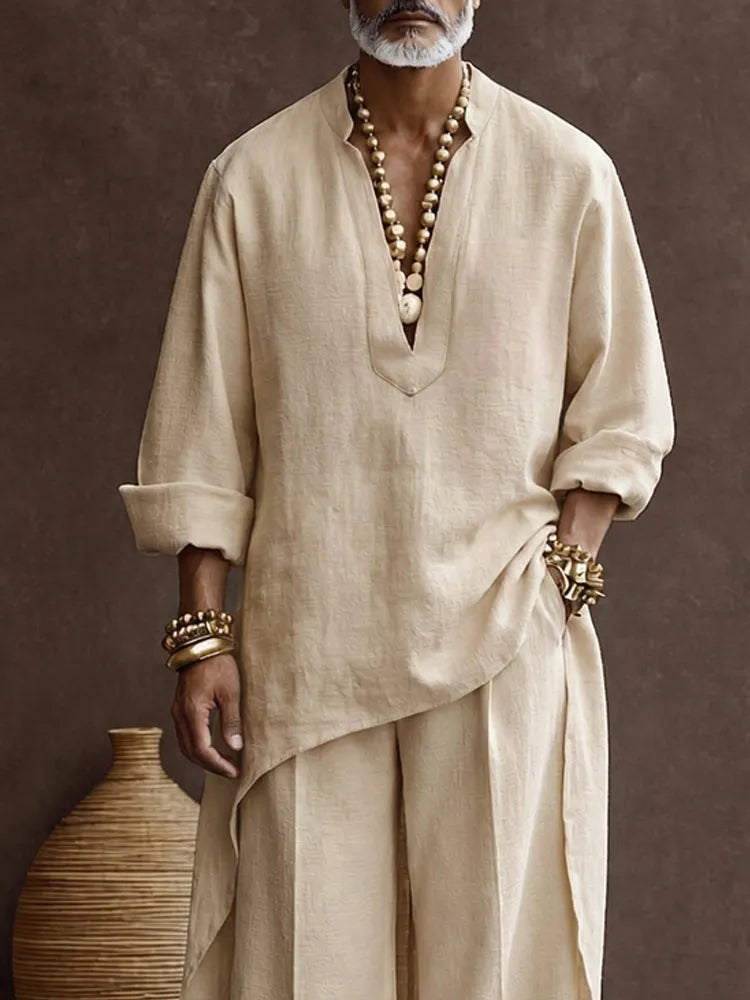 Zen-inspired 100% Cotton High Low Hem Longline Top Set