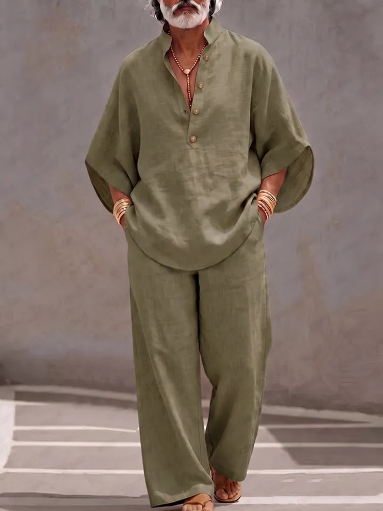 Minimalist 100% Cotton Batwing Sleeve Top and Pants Set