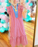 Ruffled Sleeves Plaid Dress