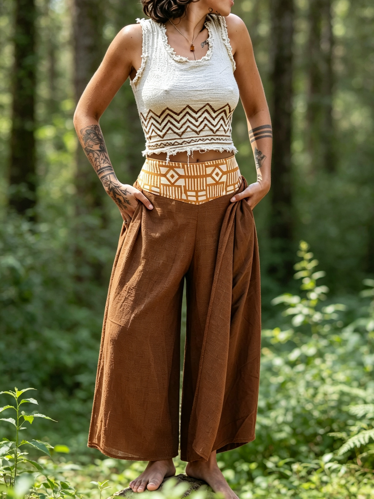 Cotton Tribal Crop Top ? Block Print Earth Top