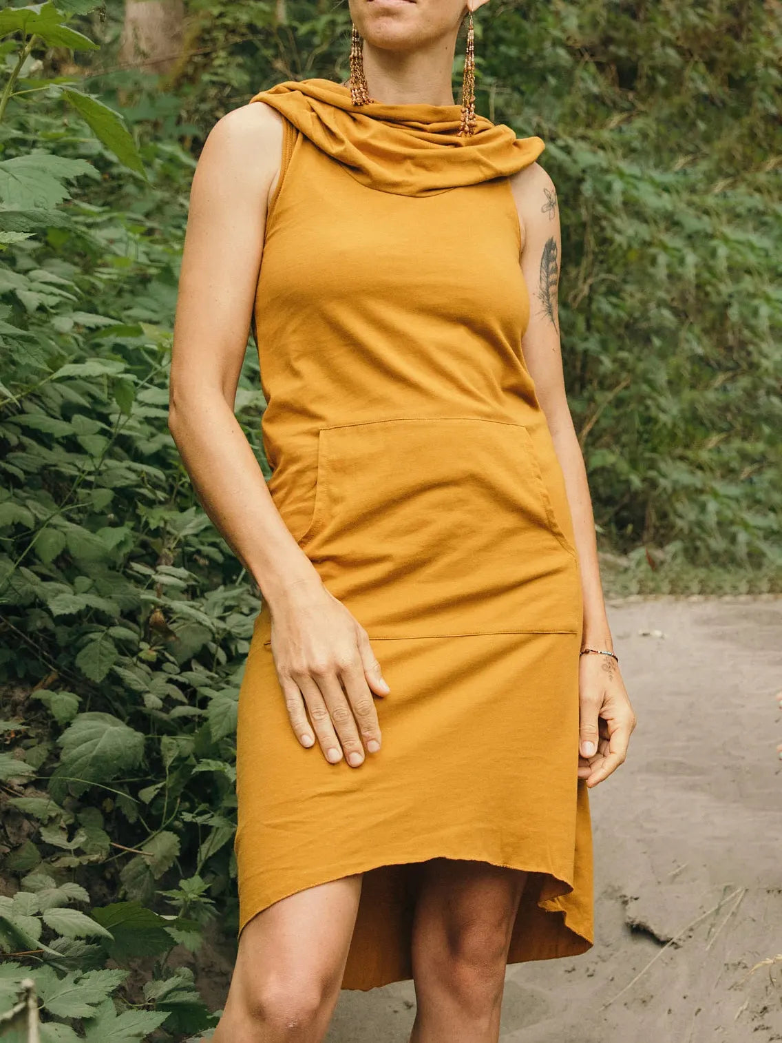 Sleeveless Nomad Dress - Hooded Cowl Sundress with Pocket