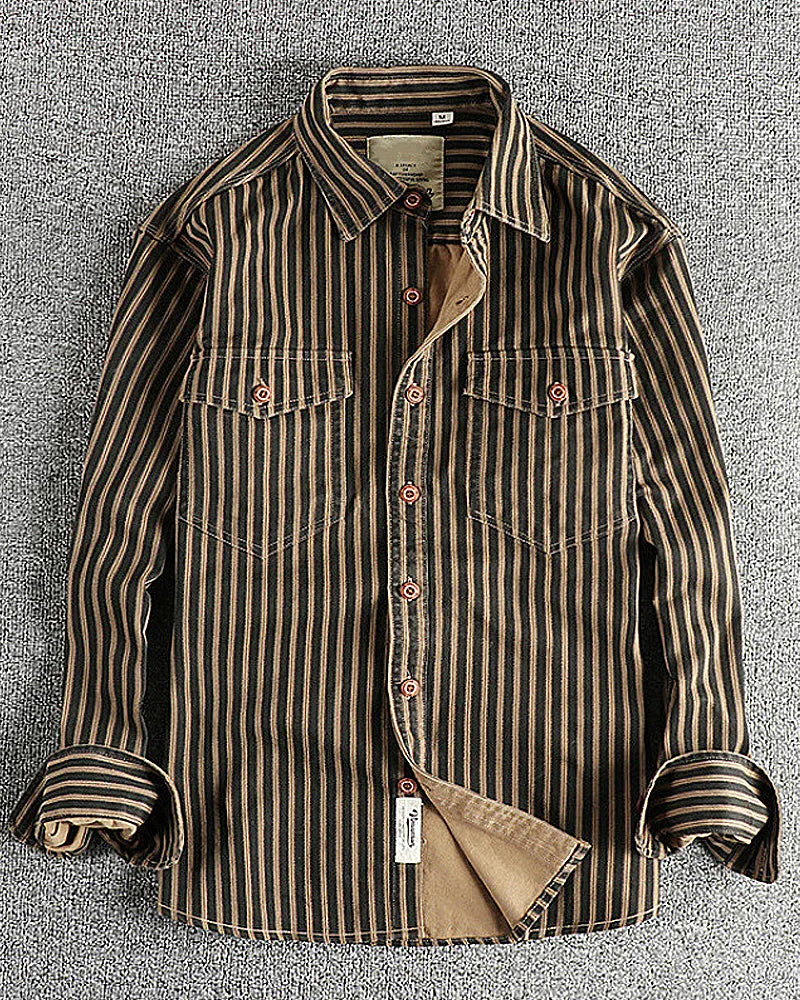 Retro Vertical Stripe Workwear Long-sleeve Shirt