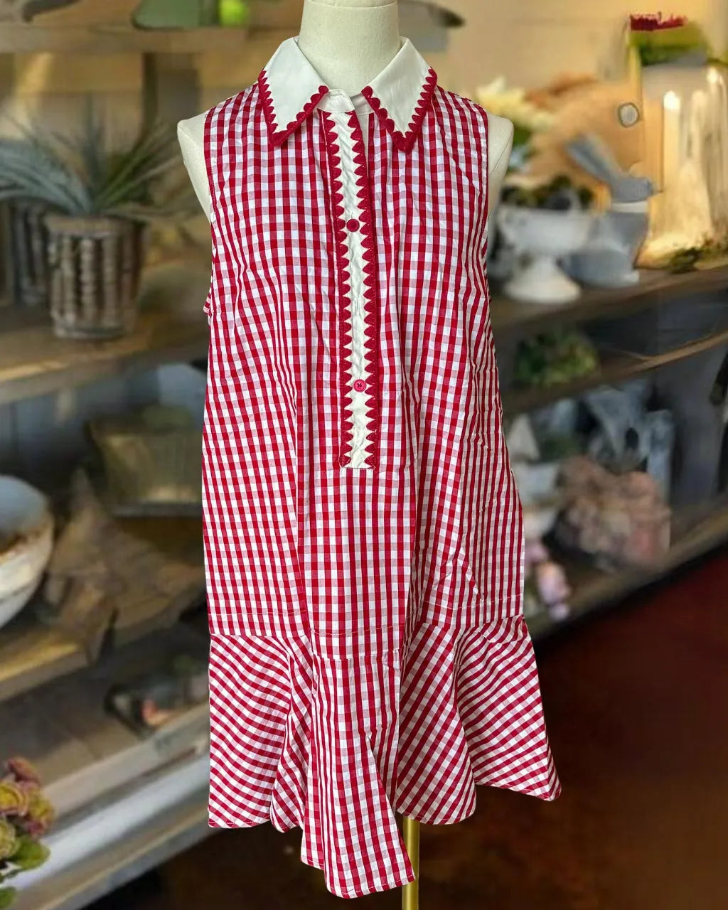 Gingham Scallop Mini Dress