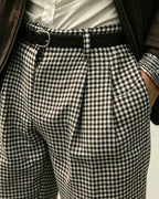 Vintage Black And White High©\Waist Pleated Trousers