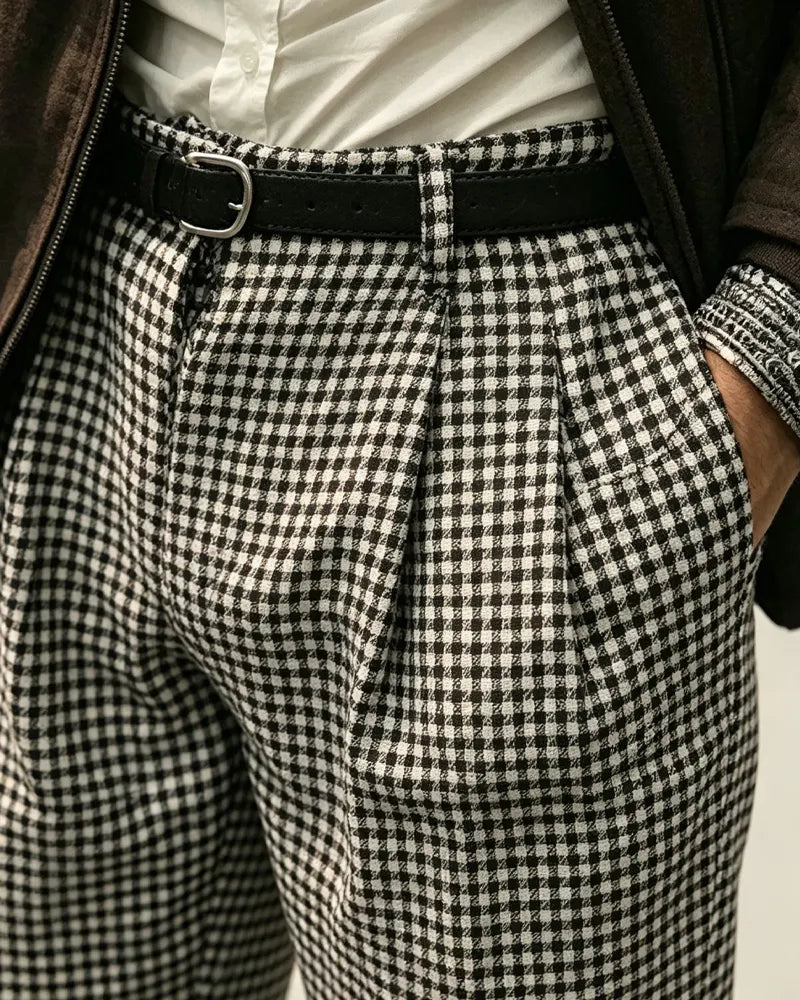Vintage Black And White High©\Waist Pleated Trousers