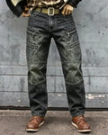 Vintage Faded Multi©\Zipper Cargo Straight©\Leg Denim Pants