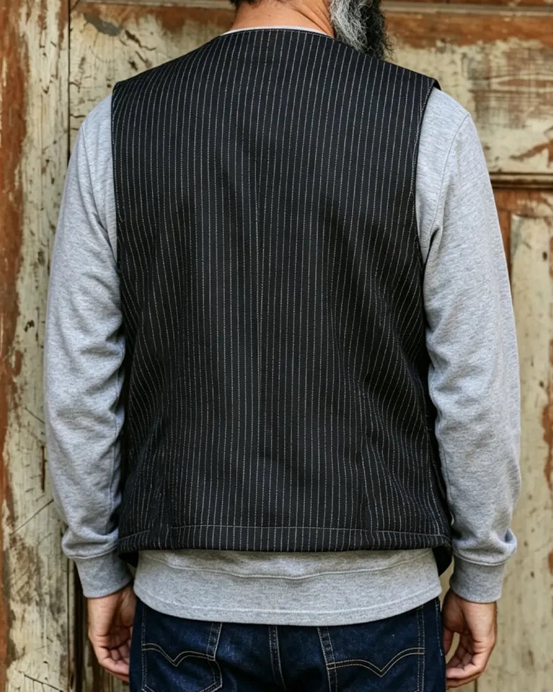 Vintage Black Wabash Stripe Multi©\Pocket Utility Cargo Vest