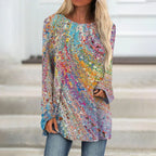 Women's Fashion Long Sleeve Printed Round Neck Casual Loose  T-Shirts Top