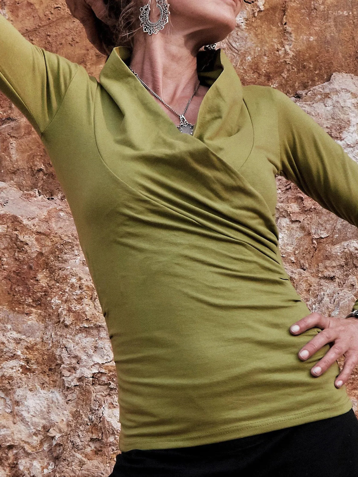 Yoga Wrap Top with Long Sleeves, Women's Blouse with Cowl, Alternative Clothing