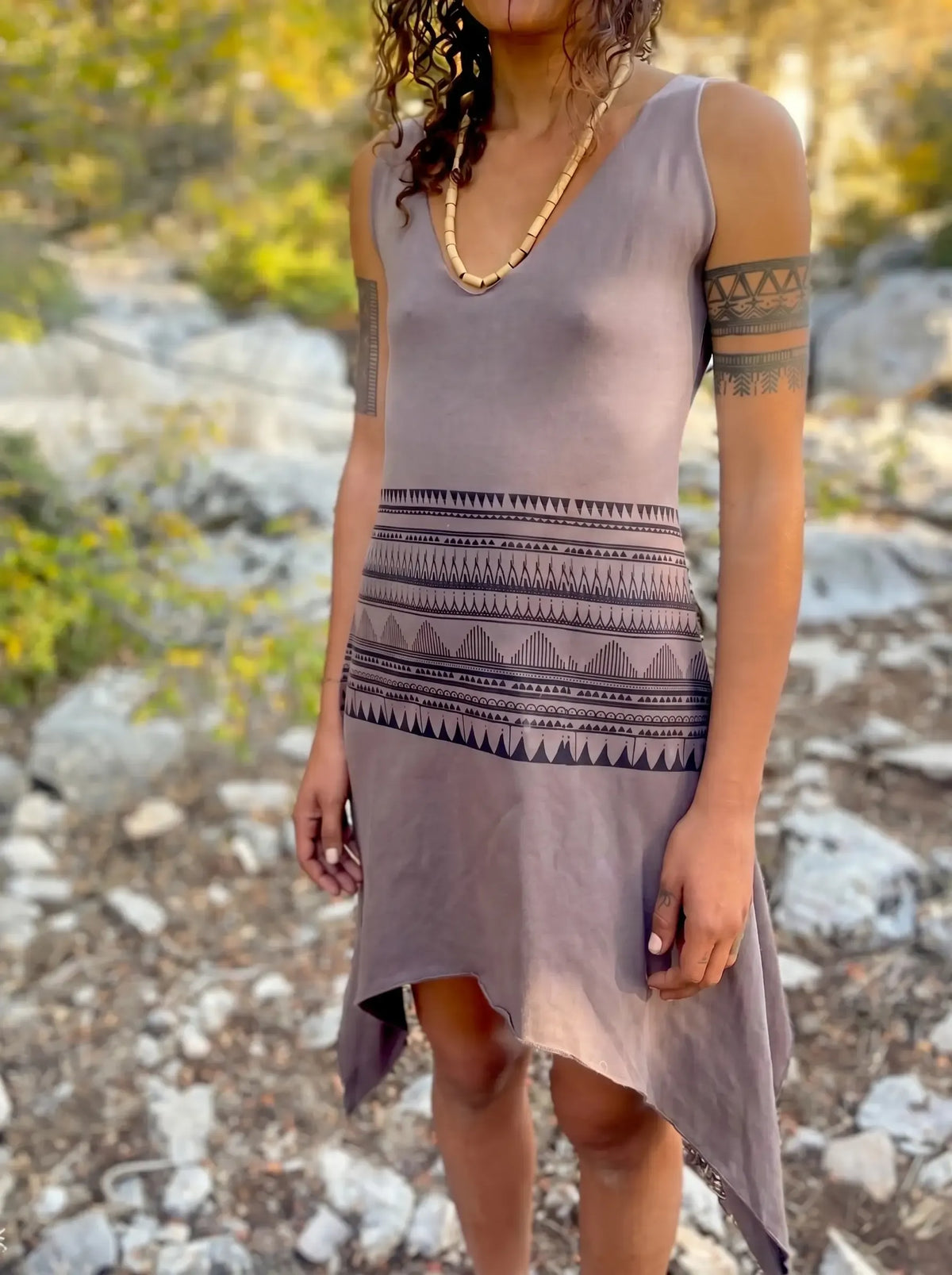 Tribal Print V-Neck Asymmetric Sleeveless Tank Dress