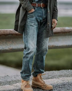 Vintage Faded Wash V©\Stitch Straight©\Leg Denim Pants