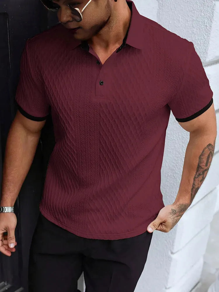 Contrast Trim Cool-Touch Cotton Knit Short Sleeve