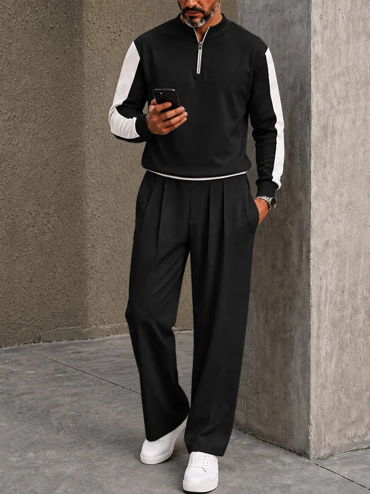 Urban Casual Contrast Sporty Polo Pants Set