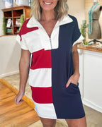 Stylish Colorblock Half-Zip Dress
