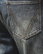 Vintage Faded Wash V©\Stitch Straight©\Leg Denim Pants