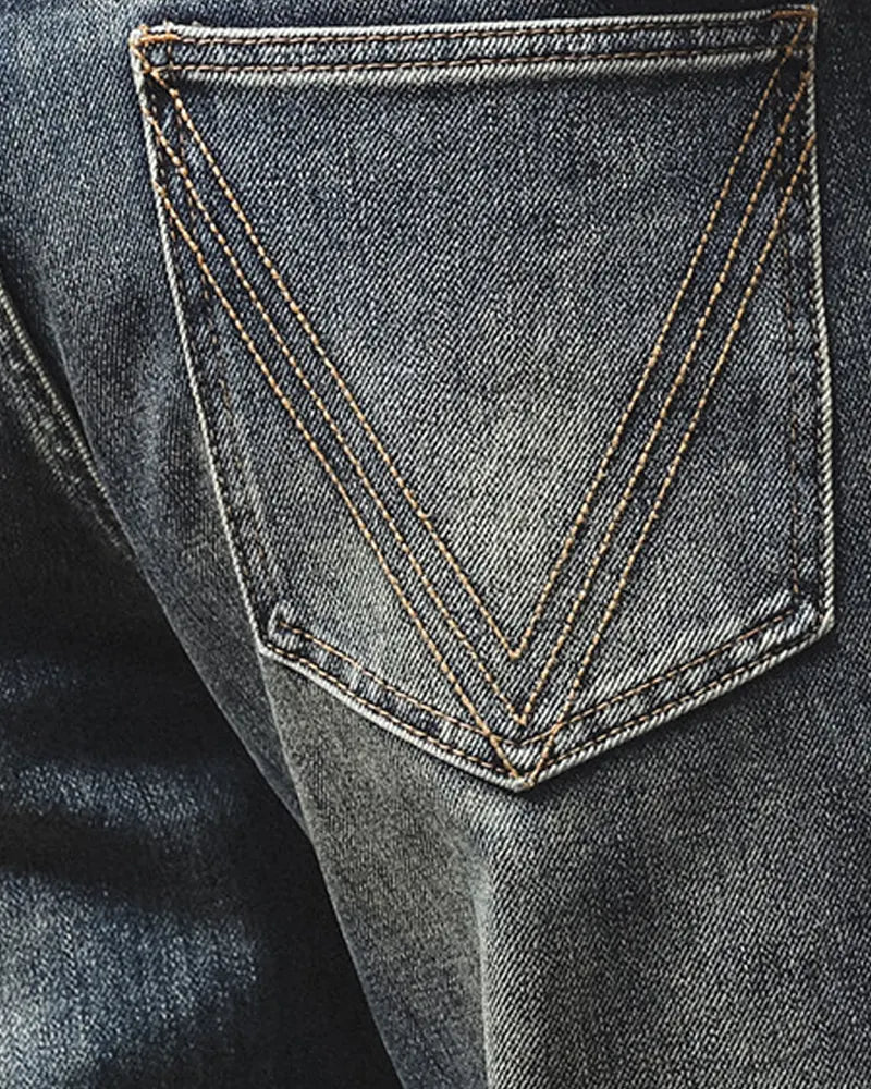 Vintage Faded Wash V©\Stitch Straight©\Leg Denim Pants