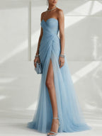 Tulle Slit Sheath Gown Dress