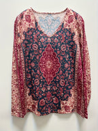 Women's Floral Print V Neck Long Sleeve T-Shirt - Casual Spring and Fall Top