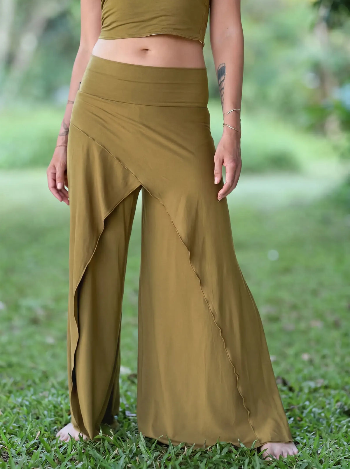 Bohemian Resort High-Waist Wrap Slit Draped Wide Leg Pants