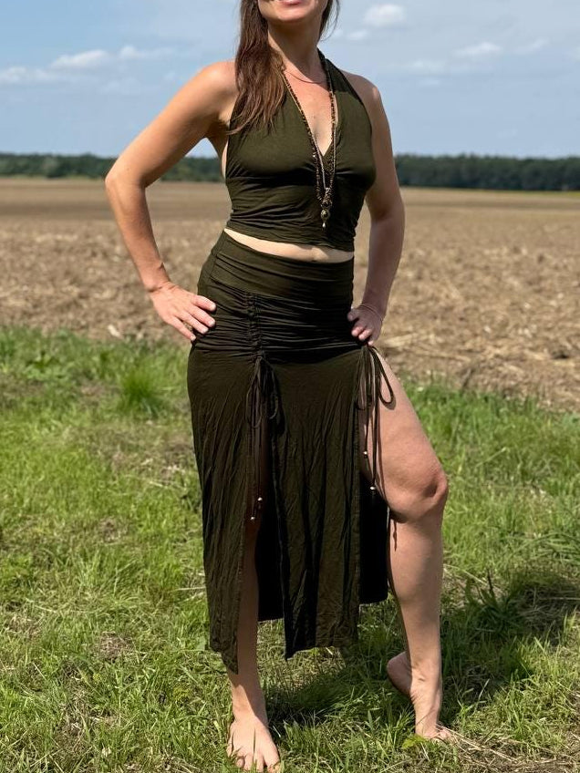 Boho Maxi Skirt: Stretchy, Yoga, Bellydance, Handmade, Ritual, Burning Man, Festival Outfit