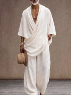 Effortless Loose Draped Cross-Front Longline Top Set