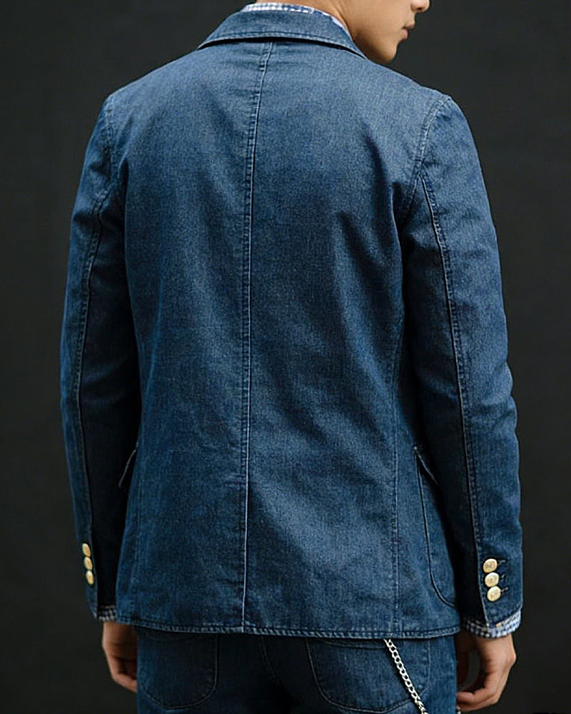 Retro Denim Multi-pocket Casua Blazer