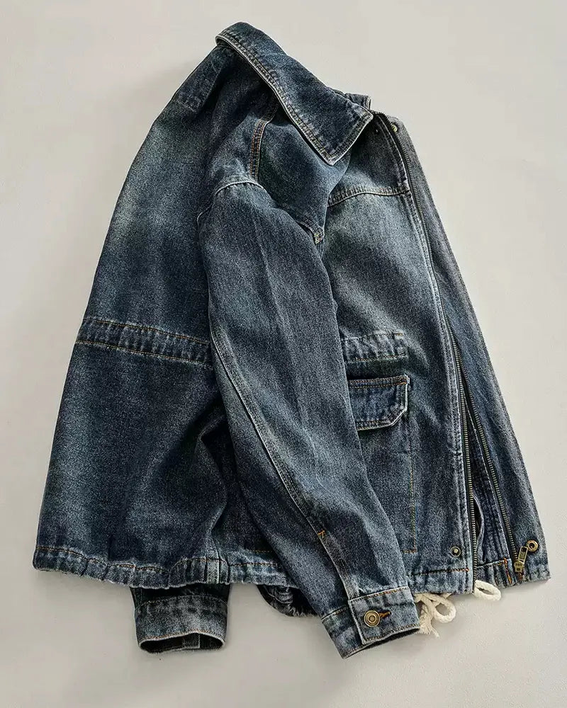 Vintage Washed Multi©\Pocket Field Utility Denim Jacket