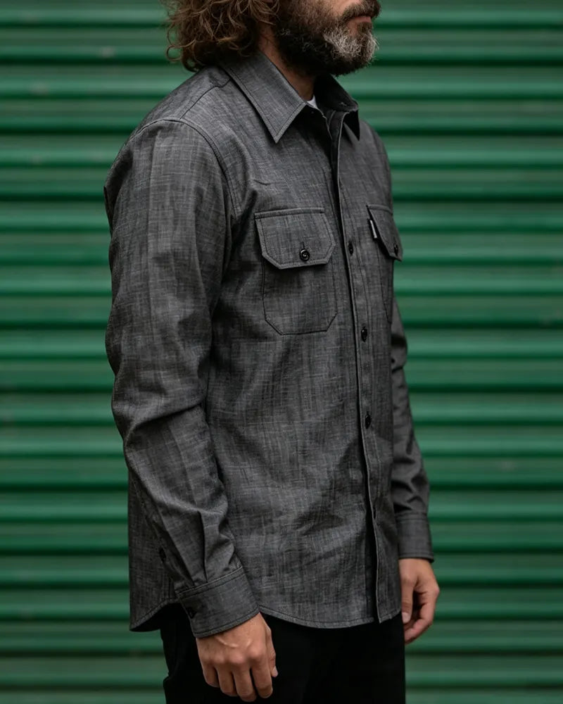 Vintage Dark Gray Textured Long-sleeved Cargo Shirt