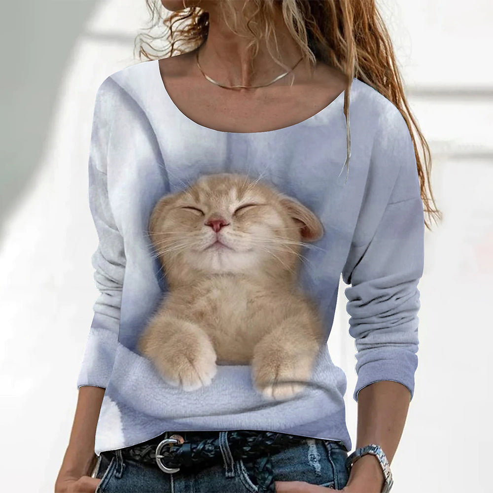 Puppy Print Women's Long Sleeve T-shirt Casual Cotton Street Clothing