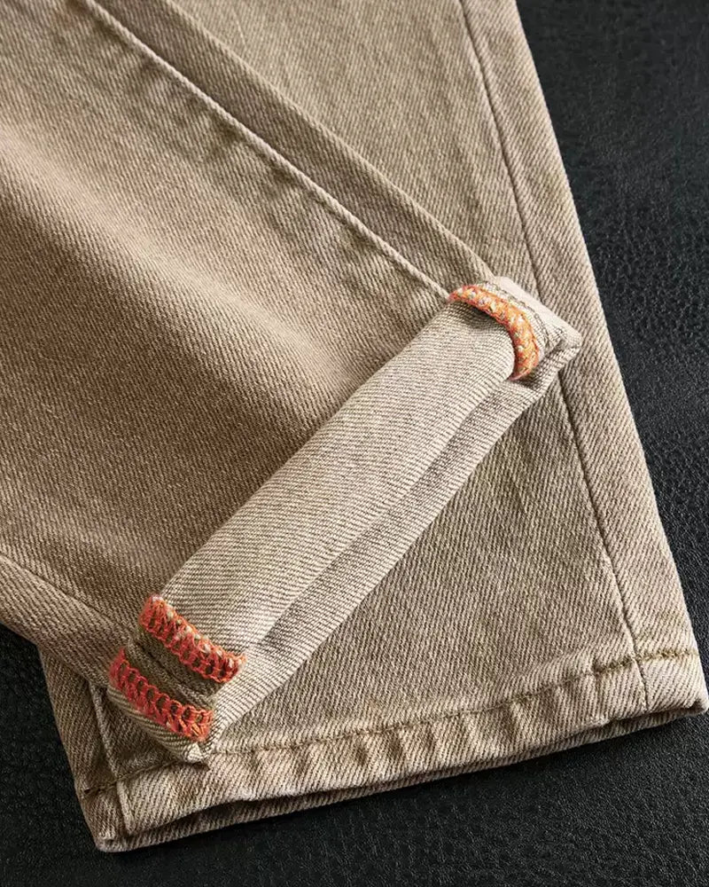 Vintage Khaki Straight©\Leg Workwear Denim Trousers