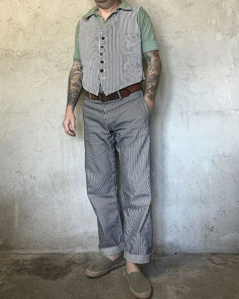Vintage Hickory Stripe Relaxed Straight©\Leg Cargo Pants