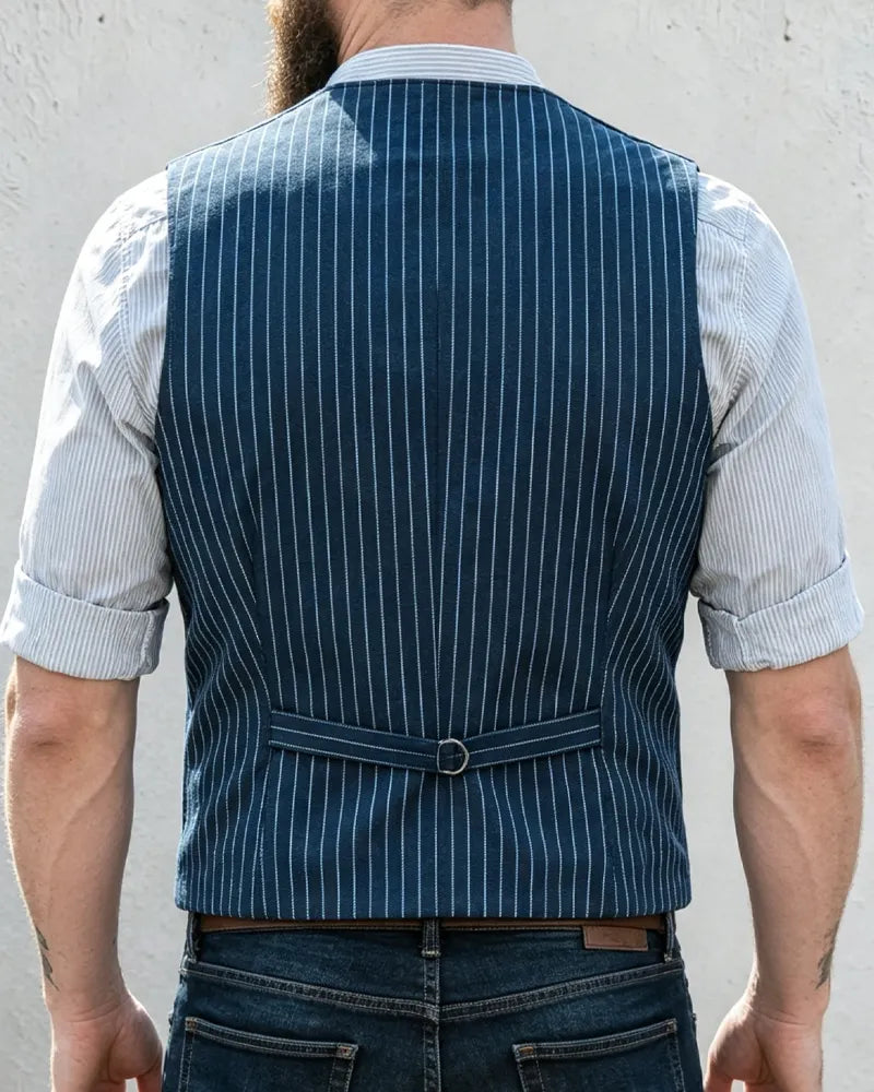 Vintage Blue Striped Denim Vest