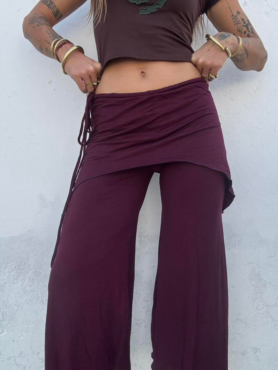 Drawstring Faux Two-Piece Asymmetric Cropped Wide Leg Pants