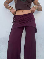 Drawstring Faux Two-Piece Asymmetric Cropped Wide Leg Pants