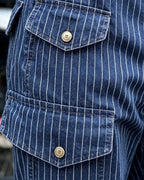 Vintage Navy Railroad Stripe Multi©\Flap©\Pocket Straight©\Leg Cargo Trousers