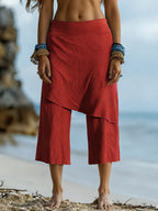 Wrap-Style Faux Two-Piece Cropped Skirt Pants
