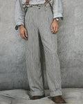 Vintage Black©\White Railroad©\Stripe High©\Waist Pleated Wide©\Leg Trousers