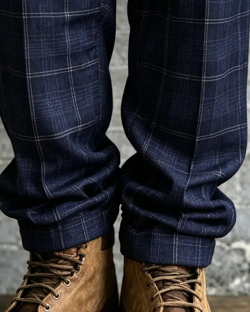 Vintage Navy©\Blue Plaid Double©\Pleated Trousers