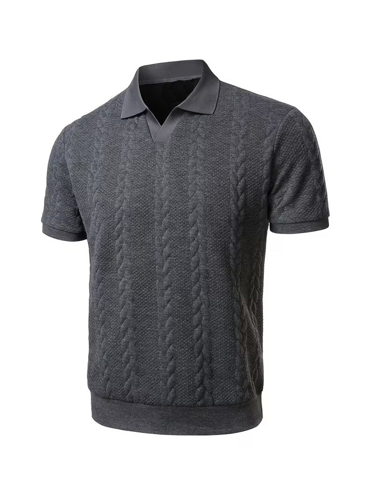 Men's Cable Knit Short Sleeve Polo Shirt