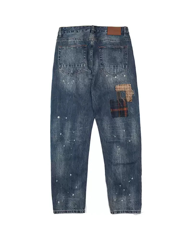 Vintage Denim Multi©\Plaid©\Patchwork Tapered Jeans