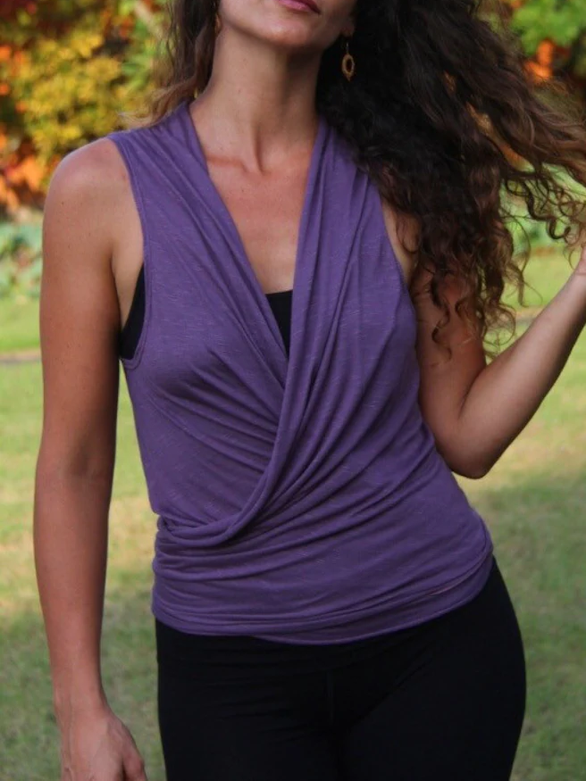 Sleeveless Wrap Top, Lightweight Open Front and Tie Back Blouse
