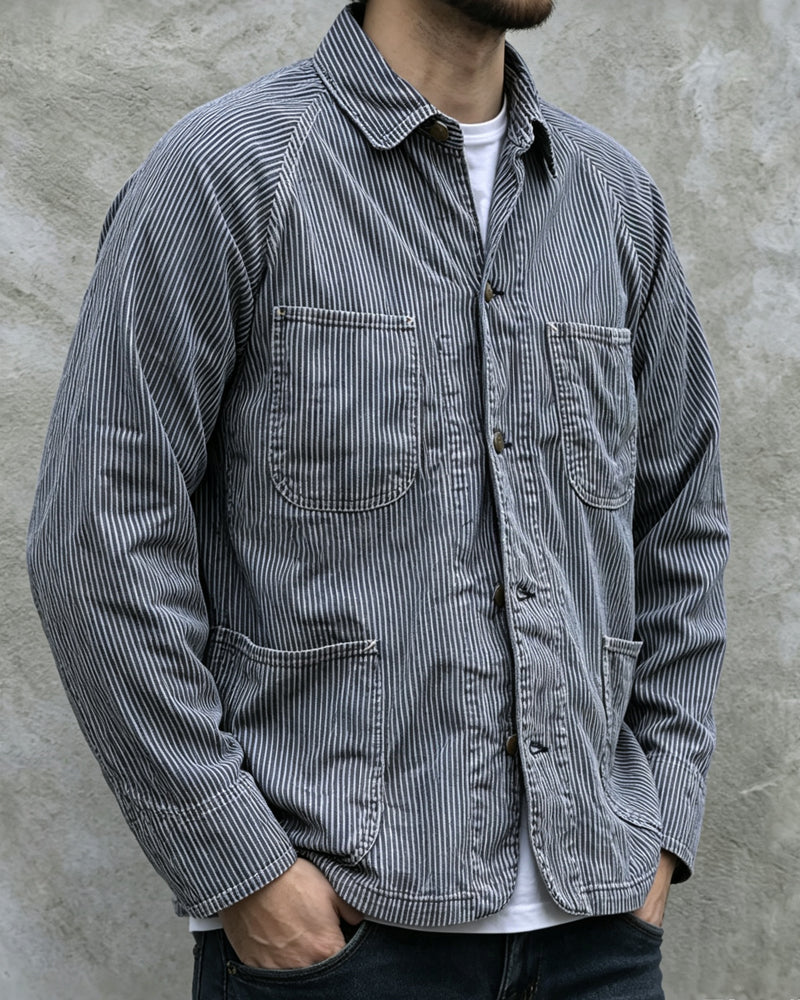 Vintage Navy White Hickory Stripe Cargo Chore Jacket